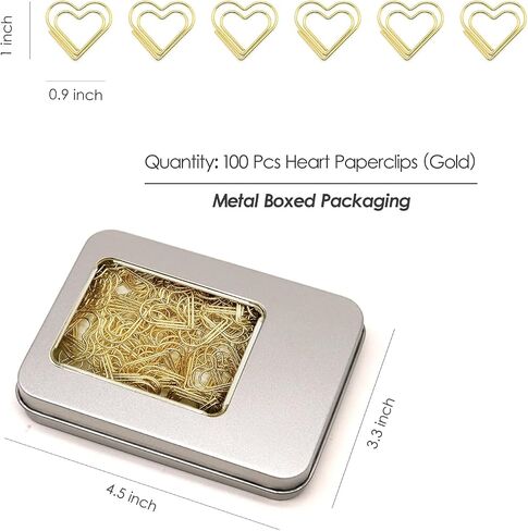 100 Pcs Gold Heart Paper Clips, Heart Lovers Gift for Women in Saudi Arabia