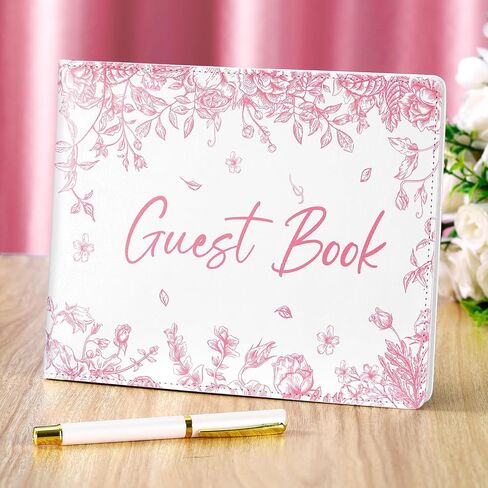 Panelee Wedding Guest Book with Pen Set Elegant Guest Sign in Books Bridal Shower Guestbook Beautiful Guest Book Wedding Reception Guestbook for Wedding (Flower, Blue) in Saudi Arabia