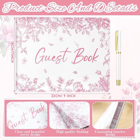Panelee Wedding Guest Book with Pen Set Elegant Guest Sign in Books Bridal Shower Guestbook Beautiful Guest Book Wedding Reception Guestbook for Wedding (Flower, Blue) in Saudi Arabia