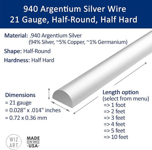18 مقياس ، نصف الجولة ، نصف صلبة ، 940 الأرجنتيوم الفضة سلك - 2 قدم - لفن المجوهرات من Wizart in Kuwait