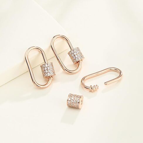 925 Sterling Silver Micro Pave Cubic Zirconia Oval Screw Carabiner Lock Charms Clasps Snap Clips Hook Clasp Findings for DIY Bracelet Necklace Jewelry Making(Platina Color) in Kuwait