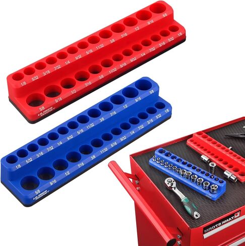 مجموعة منظم المقبس المغناطيسي من ULIBERMAGNET، قضبان سوداء مكونة من 3 قطع مع مشابك حمراء، طقم حامل مشبك مقبس محرك شديد التحمل لصندوق الأدوات، عربات الأدوات، 1/2، 3/8، 1/4 بوصة 43 مقبسًا (المقابس غير متضمنة) in Kuwait