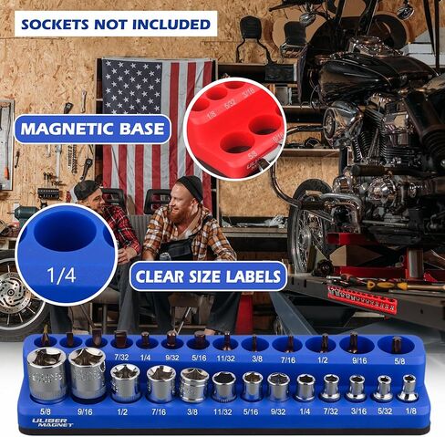 مجموعة منظم المقبس المغناطيسي من ULIBERMAGNET، قضبان سوداء مكونة من 3 قطع مع مشابك حمراء، طقم حامل مشبك مقبس محرك شديد التحمل لصندوق الأدوات، عربات الأدوات، 1/2، 3/8، 1/4 بوصة 43 مقبسًا (المقابس غير متضمنة) in Kuwait