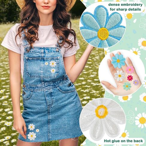 32pcs 4 أحجام الحديد زهرة daisy على بقع لطيف ديزي الأزهار التطريز تصحيح لقطعة القبعات جينز جينز (متعدد الألوان) in Kuwait