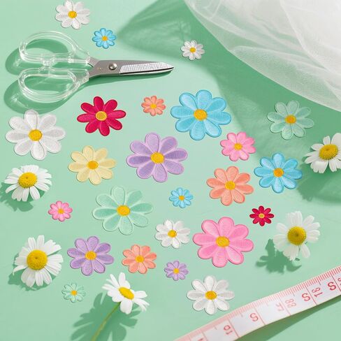 32pcs 4 أحجام الحديد زهرة daisy على بقع لطيف ديزي الأزهار التطريز تصحيح لقطعة القبعات جينز جينز (متعدد الألوان) in Kuwait