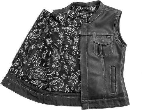 First Mfg Co - Jessica - Women's Motorcycle Biker Riding Black Pink Leather Vest - Extra Large - Conceal Carry Pockets Contrast Stitching in Saudi Arabia