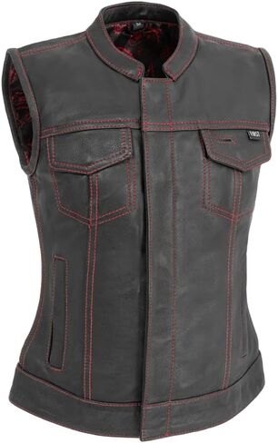 First Mfg Co - Jessica - Women's Motorcycle Biker Riding Black Pink Leather Vest - Extra Large - Conceal Carry Pockets Contrast Stitching in Saudi Arabia