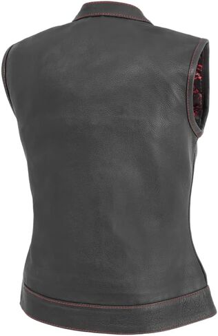 First Mfg Co - Jessica - Women's Motorcycle Biker Riding Black Pink Leather Vest - Extra Large - Conceal Carry Pockets Contrast Stitching in Saudi Arabia