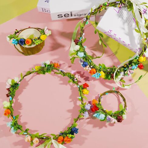 Timlotti Flower Crowns Kit for Girls DIY Fairy Crown Crafts 30 Sets Flower Headband Making Kit with Berries and Ribbons Making Your own Garland Wreath Gift for Girls Teens Women (Blooming Rose) in Saudi Arabia