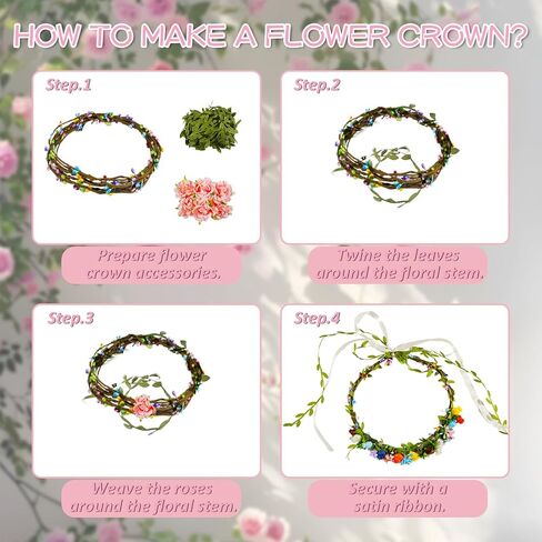 Timlotti Flower Crowns Kit for Girls DIY Fairy Crown Crafts 30 Sets Flower Headband Making Kit with Berries and Ribbons Making Your own Garland Wreath Gift for Girls Teens Women (Blooming Rose) in Saudi Arabia