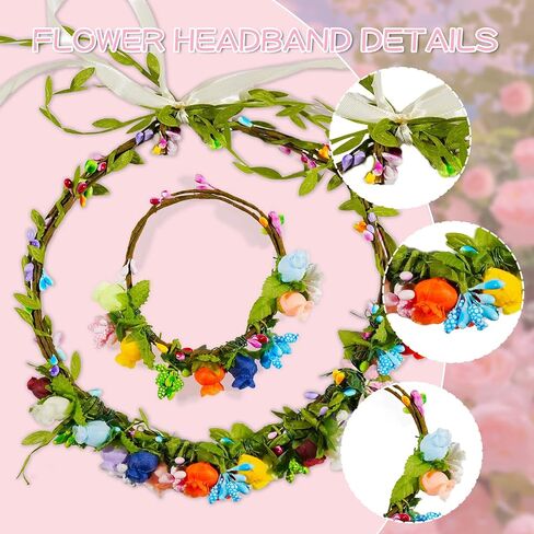 Timlotti Flower Crowns Kit for Girls DIY Fairy Crown Crafts 30 Sets Flower Headband Making Kit with Berries and Ribbons Making Your own Garland Wreath Gift for Girls Teens Women (Blooming Rose) in Saudi Arabia