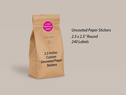 240 Labels Premium Custom Stickers Uncoated Paper 2.5 inch Round - Personalized Stickers for Business with Logo Name and Images in Saudi Arabia