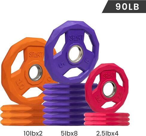 لوحة وزن مرمزة بالألوان، لوحة قبضة أوليمبية مطلية بالمطاط مقاس 5.08 سم للحديد، ألواح وزن من الحديد الزهر الصلب لتدريب القوة، رفع الأثقال، كروس فيت، صالة الألعاب الرياضية المنزلية، 2.5 رطل/5 رطل/10 رطل/25 رطل/35 رطل/45 رطل، زوج in Kuwait