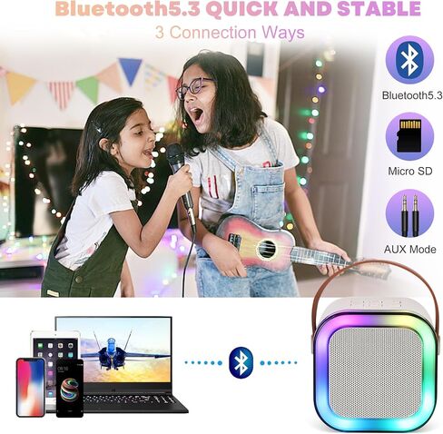 Karaoke Speaker with Microphone, Portable Bluetooth Kids Karaoke Machine with LED Lights,Mini Wireless Karaoke Microphone for Home Parties and Karaoke Machine for Kids Birthday Gifts Toys .(Pink) in Saudi Arabia