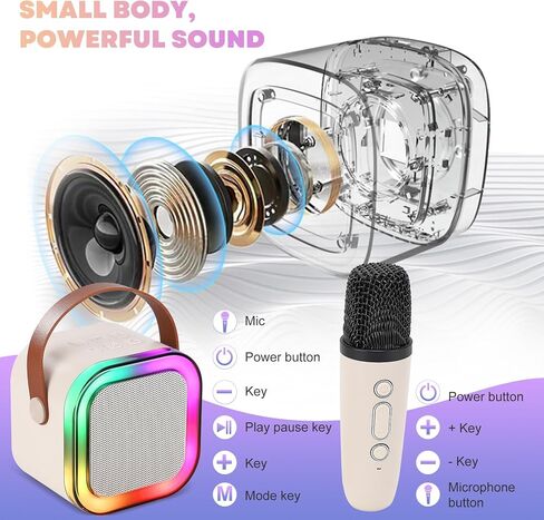 Karaoke Speaker with Microphone, Portable Bluetooth Kids Karaoke Machine with LED Lights,Mini Wireless Karaoke Microphone for Home Parties and Karaoke Machine for Kids Birthday Gifts Toys .(Pink) in Saudi Arabia