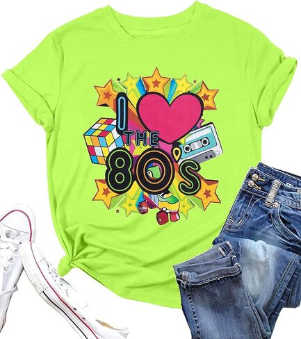 ASTANFY 80s Shirts for Women I Love The 80's T-Shirt 80s Outfit Hip Hop Party Tee T-Shirt Rock Star Back 1980s Themed Gift in Kuwait