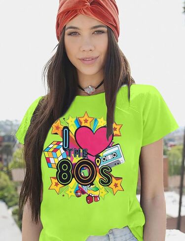 ASTANFY 80s Shirts for Women I Love The 80's T-Shirt 80s Outfit Hip Hop Party Tee T-Shirt Rock Star Back 1980s Themed Gift in Kuwait