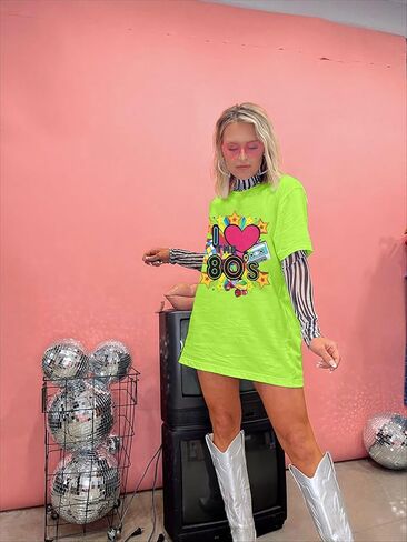 ASTANFY 80s Shirts for Women I Love The 80's T-Shirt 80s Outfit Hip Hop Party Tee T-Shirt Rock Star Back 1980s Themed Gift in Kuwait