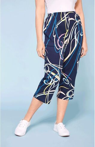 AmeriMark Women’s Capri Pants - Full Elastic Waist Pedal Pushers - Ladies 100% Cotton Pull-On Cropped Pants - Side Pockets Navy XL in Saudi Arabia