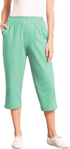 AmeriMark Women’s Capri Pants - Full Elastic Waist Pedal Pushers - Ladies 100% Cotton Pull-On Cropped Pants - Side Pockets Navy XL in Saudi Arabia