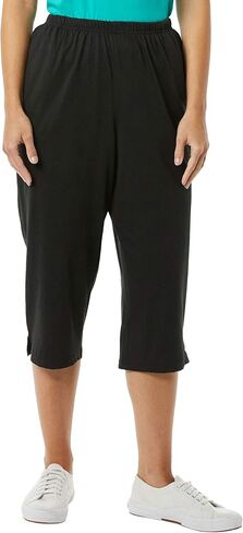 AmeriMark Women’s Capri Pants - Full Elastic Waist Pedal Pushers - Ladies 100% Cotton Pull-On Cropped Pants - Side Pockets Navy XL in Saudi Arabia