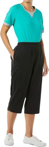 AmeriMark Women’s Capri Pants - Full Elastic Waist Pedal Pushers - Ladies 100% Cotton Pull-On Cropped Pants - Side Pockets Navy XL in Saudi Arabia
