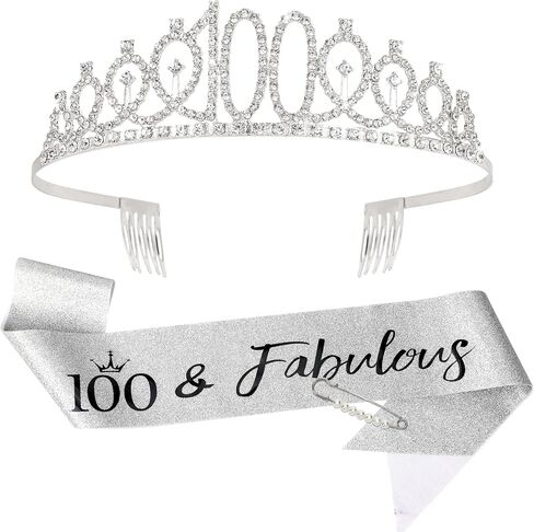 100th Birthday Sash and Tiara, Gold 100th Birthday Decorations for Women in Saudi Arabia