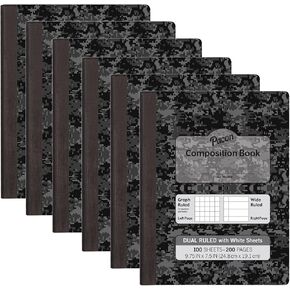 كتاب تكوين Pacon Dual الذي تم تحكمه ، الرخام الرمادي الداكن ، 1/4 "شبكة و 3/8" محكم ، 9-3/4 "× 7-1/2" ، 100 ورقة ، حزمة 6