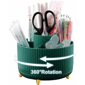 Desk Organizer, 360-Degree Rotating Pen Holder, Desk Organizers and Accessories with 5 Compartments Pencil Organiser, Art Supply Storage Box Caddy for Office, Home