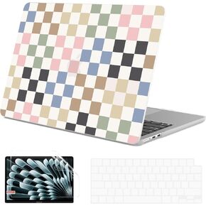 G JGOO Compatible with MacBook Air 15 inch Case 2025 2024 2023 Release M4 A3241 M3 A3114 M2 A2941, Protective Plastic Hard Laptop Shell Case + Keyboard Cover + Screen Protector, Colorful Checkered