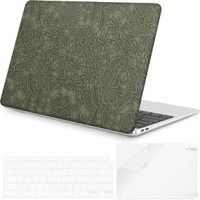 iLeadon Compatible with MacBook Air 13 inch Case 2022, 2021-2018 Release A2337 M1 A2179 A1932, Hard Shell&Keyboard Cover&Screen Film for MacBook Air M1 Case (Green Floral)
