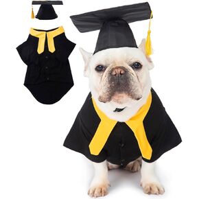 2PCS Dog Graduation Cap and Gown 2025 Pet Graduation Gown Set Puppy Halloween Academic Costume Dogs Academic Shirts and Hat (XL)