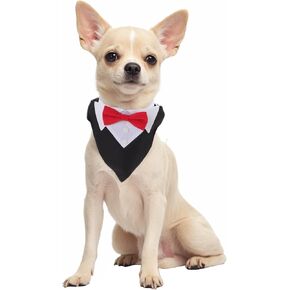 Dog Tuxedo, Tuxedo Dog Collar, Dog Wedding Outfit, Formal Dog Bandana Collar Costume with Bow Tie and Adjustable Buckle for Dogs, Medium, Black Red
