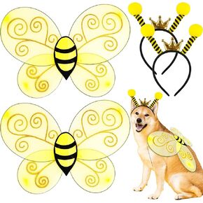 Dog Bee Costume Set Include 2 Pcs Bee Wings and 2 Pcs Bumblebee Headband Accessories for Large Dog Halloween Birthday Festival Party Cosplay
