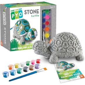 MindWare Paint Your Own Stone Decor: Box Turtle - DIY Craft Kit for Kids Includes Weather Resistant Stone, Paints and Brushes