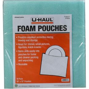 U-Haul Cushion Foam Pouches - Protect Fragile Dishes, Picture Frames, Decorations, Bowls, Glassware - Dish Protectors - 10 Pack, 16" x 18"