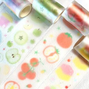 4 Rolls Washi Tape Set,Cute Washi Tape Stickers with Die Cutting,Cartoon Fruit PET Washi Tape,Self-Adhesive Waterproof PET Tape,DIY Crafts Decorative Tape for Journaling Scrapbooking Supplies