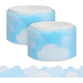 STOBOK Cute Printed Washi Tape, 2 Rolls Cloud Printed Washi Tape Japanese-Style Masking Tape Watercolor Washi Masking Tape Aesthetic Journaling Supplies for Planner DIY Crafts