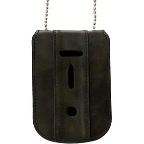 Law Enforcement Badge Holder Black Neck Chain & ID Holder Full Grain Leather with Hidden Inside Card Slot