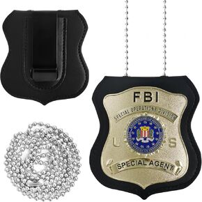 Badge with Leather Shield Holder Case - Ideal for Role Play, Costume Dress Up-Golden