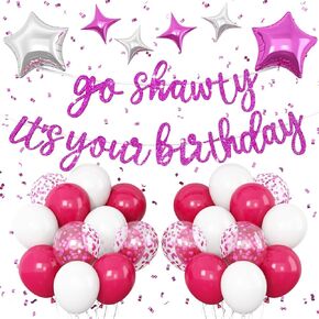 Purple Go Shawty إنها مجموعة البالونات لافتة عيد ميلادك ، لافتة عيد ميلاد سعيدة مع بليتر مع نجم البالون الفضي الأرجواني بالون البالون للفتيات الهيب هوب راب تزيين حفلة عيد ميلاد