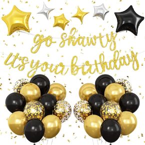 Purple Go Shawty It's Your Birthday Banner Balloons Set, Glitter Happy Birthday Banner with Purple Silver Confetti Balloon Star Foil Balloon for Girls Women Hip Hop Rap Theme Birthday Party Decoration in Kuwait