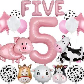 19 PCS Farm Animal Theme Party Balloons, Farm Cow Print Sheep Pig Donkey Mylar Foil Balloons Baby Shower Boy Girl 2nd Birthday Party Decor Supplies (2nd)