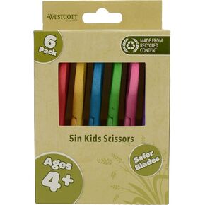 Westcott 5" KleenEarth Scissors 6-Pack, for Kids Ages 4+, Eco-Friendly Recycled Scissors for School and Craft Projects