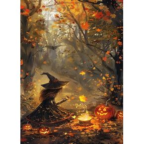 VCLKDIY Fall Witch Pumpkin Diamond Art Kits for Adults, 5D Diamond Painting Kits for Adults Beginners, DIY Full Round Drill Diamond Dot Painting Gem Art Kits for Adult, Home Wall Decor 11.8x15.7 Inch