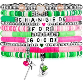 10Pcs Witch Friendship Bracelet Gifts Kids Changed for Good, Green and Pink Jewelry Stuff Witch Hat Princess Star Wand Bracelet Accessories for Movie Fans Dress Decor Birthday Party Favors Supplies