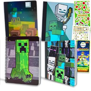 Minecraft Notebook Set - Note Book for Kids Bundle Includes 4 Notebooks Plus Stickers and Door Hanger | Minecraft School Supplies