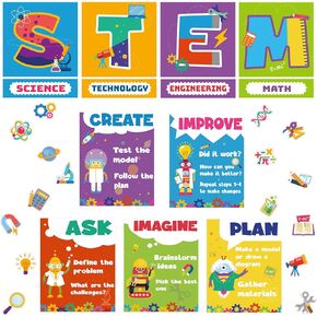 Zonon 61 Pack Science Classroom Decor Science Posters Stem Classroom Decorations Bulletin Board Cutouts Decals for Teachers Preschool Elementary Middle School Office Party Supplies