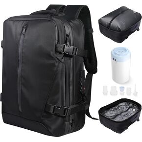 EasySpeed Vacuum Backpack Travel,60L Exapandable Air Compression System,Water Resistant & TSA Anti Theft,Strong Sealing,Available for boarding, Ideal for Travel/Laptop, Black(Vacuum Pump Included)