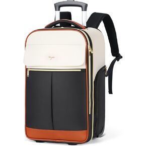 Rolling Backpack for Women, Large Travel Backpack with Wheels Carry on Flight Approved, 17 Inch Laptop Wheeled Roller Bag Suitcase Luggage for Work Bussiness Weekender (Beige,L Underseat Size)